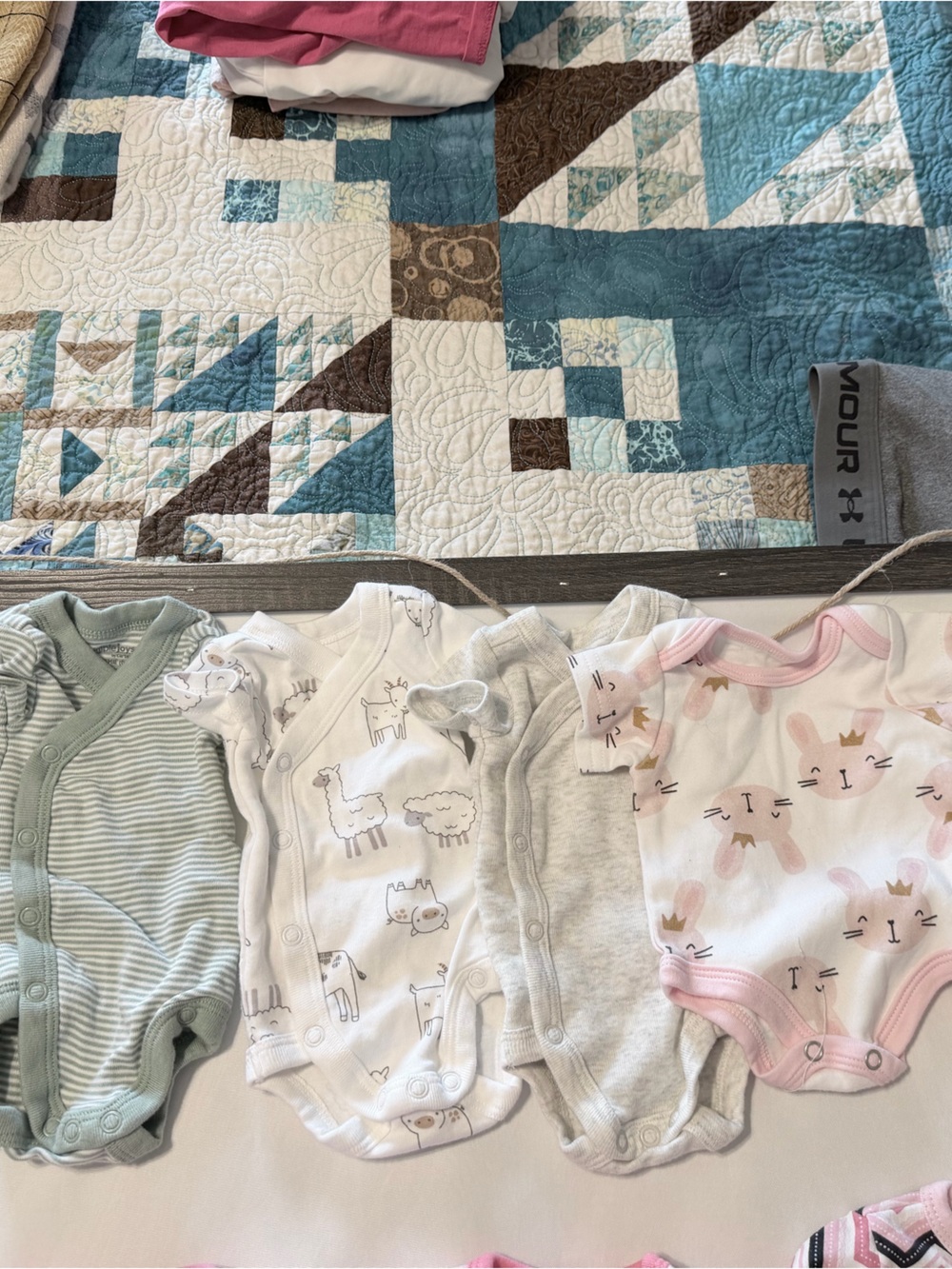 6 Newborn Baby Girls' Assorted One-Piece Bodysuits - Pink, Gray, White, Sage